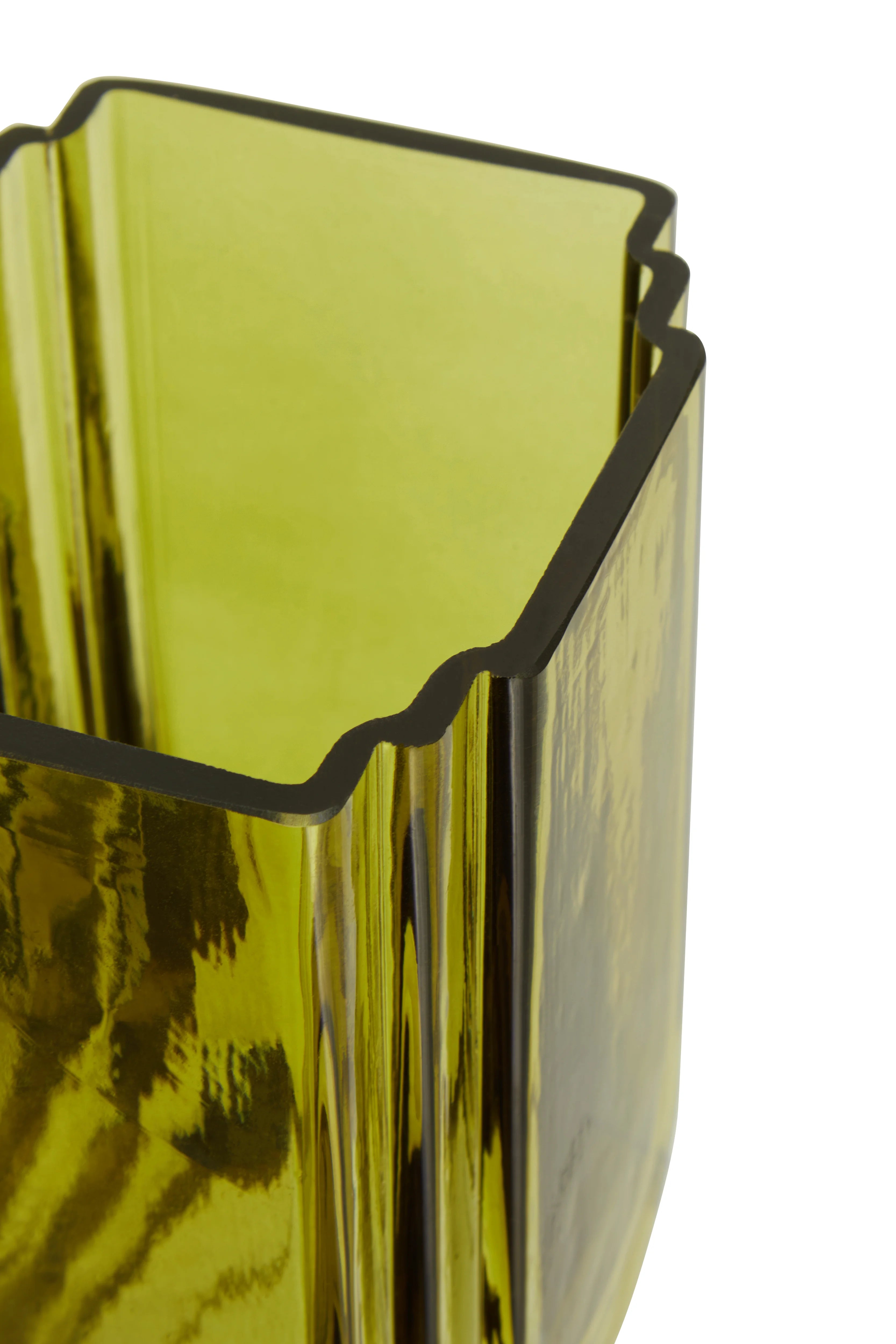 Anzio Olive Green Glass Debossed Vase | Small